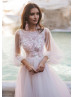 Beaded Illusion Bodice Ivory Lace Tulle Boho Wedding Dress